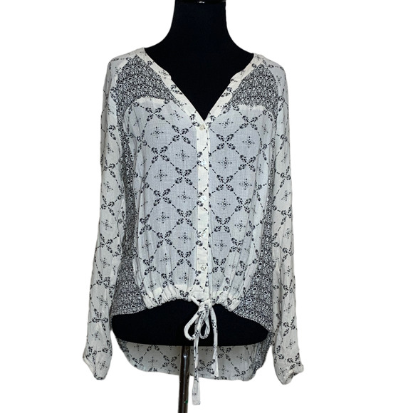 Lucky Brand v neck printed long sleeves front knot tunic top size XS - Picture 1 of 8
